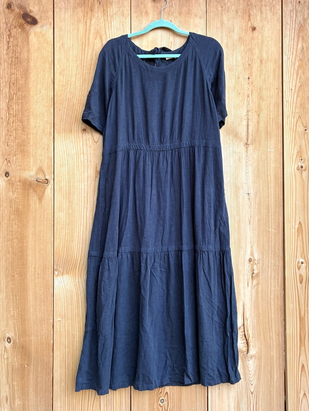 Poetry Navy Blue Linen Blend Dress Sz Large